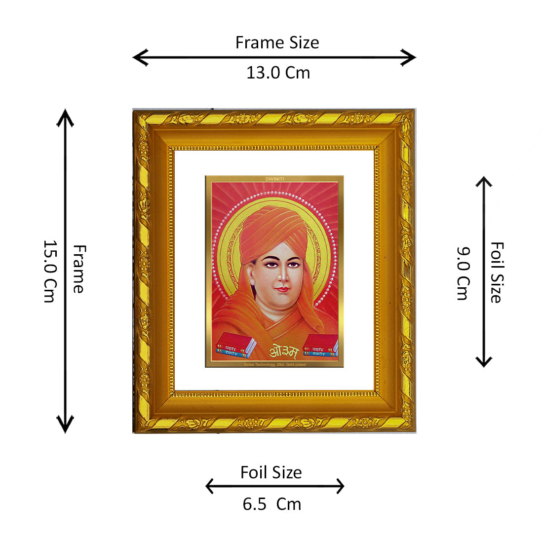 DIVINITI 24K Gold Plated Dayananda Saraswati Wall Photo Frame For Home Decor Showpiece (15.0 X 13.0 CM)