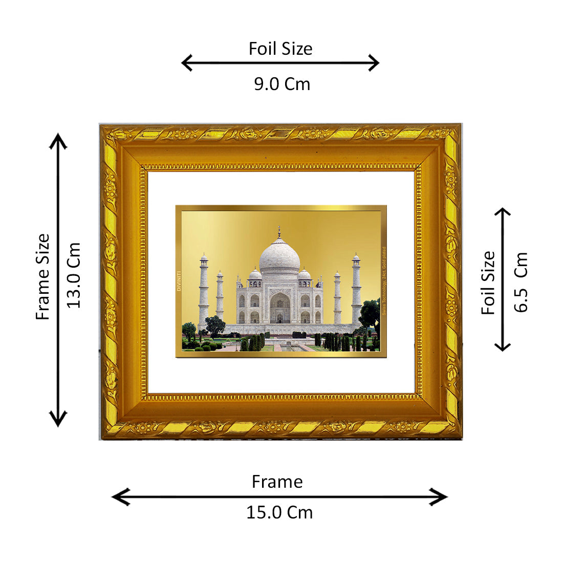 DIVINITI 24K Gold Plated Taj Mahal Photo Frame For Home Wall Decor, TableTop, Luxury Gift (15.0 X 13.0 CM)