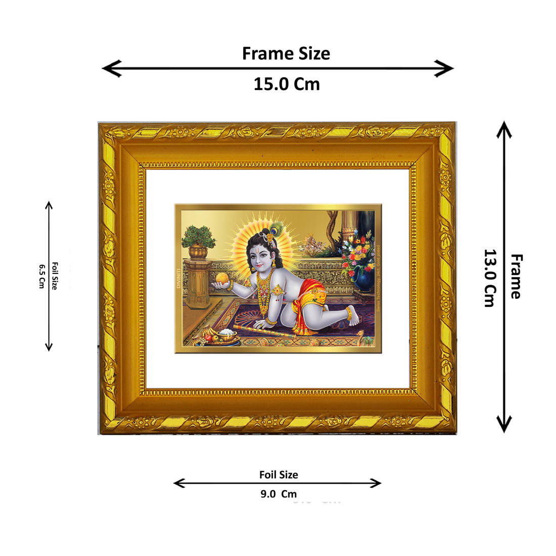 DIVINITI 24K Gold Plated Laddu Gopal Photo Frame For Home Wall Decor, Housewarming (15.0 X 13.0 CM)