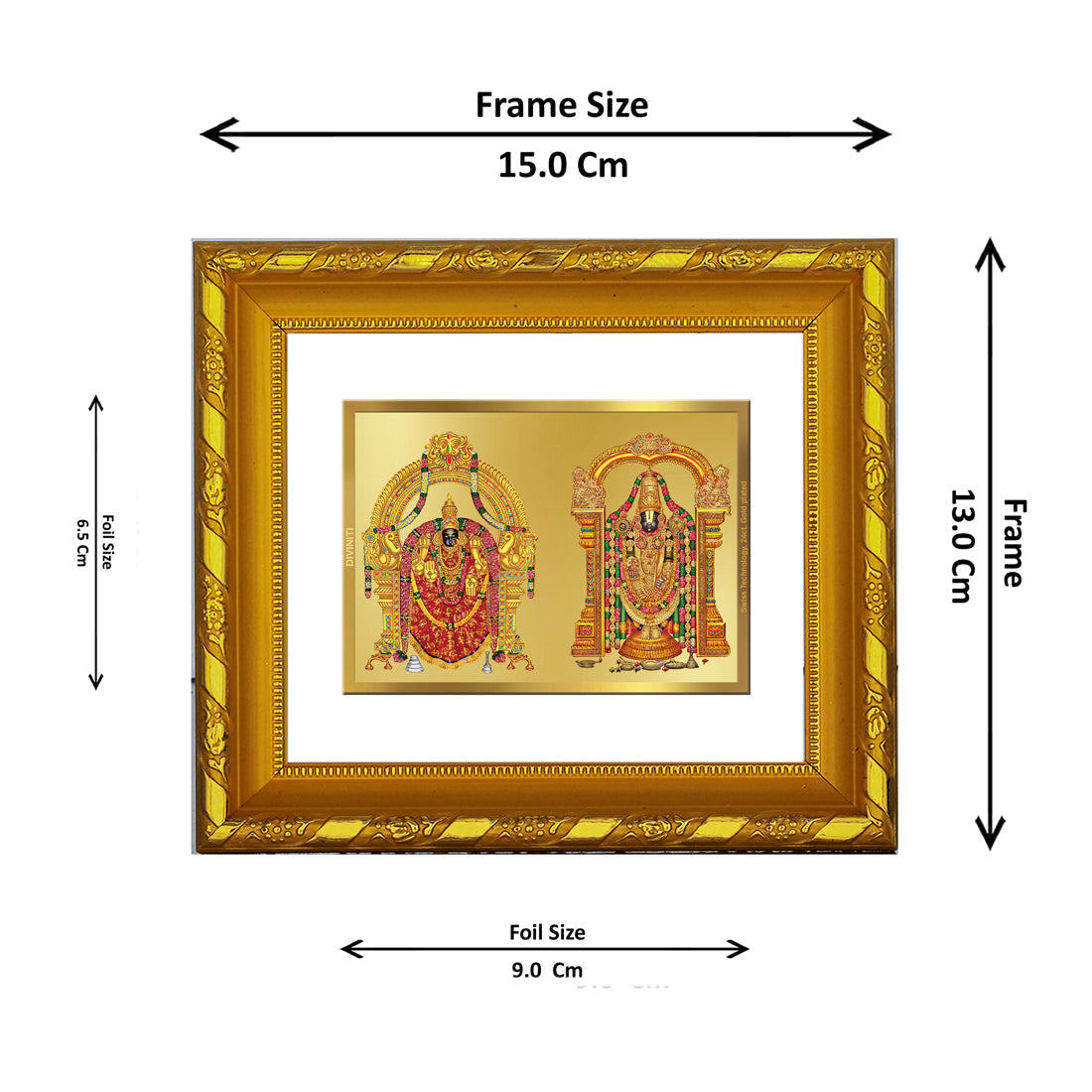 DIVINITI 24K Gold Plated Padmavathi Balaji Wall Photo Frame For Home Decor, Puja Room (15.0 X 13.0 CM)