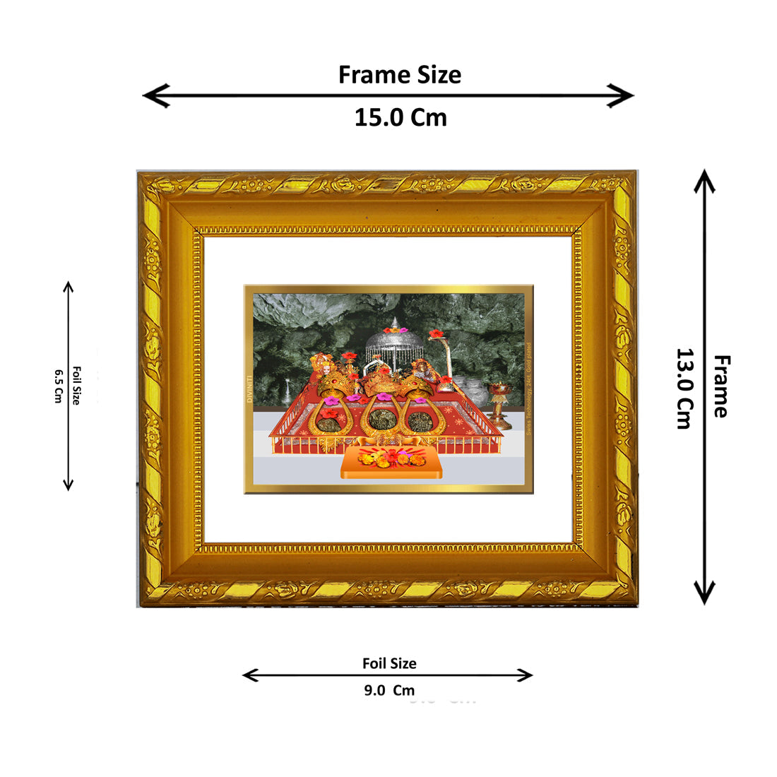 DIVINITI 24K Gold Plated Mata Ka Darbar Wall Photo Frame For Home Decor, Navratri Gift (15.0 X 13.0 CM)