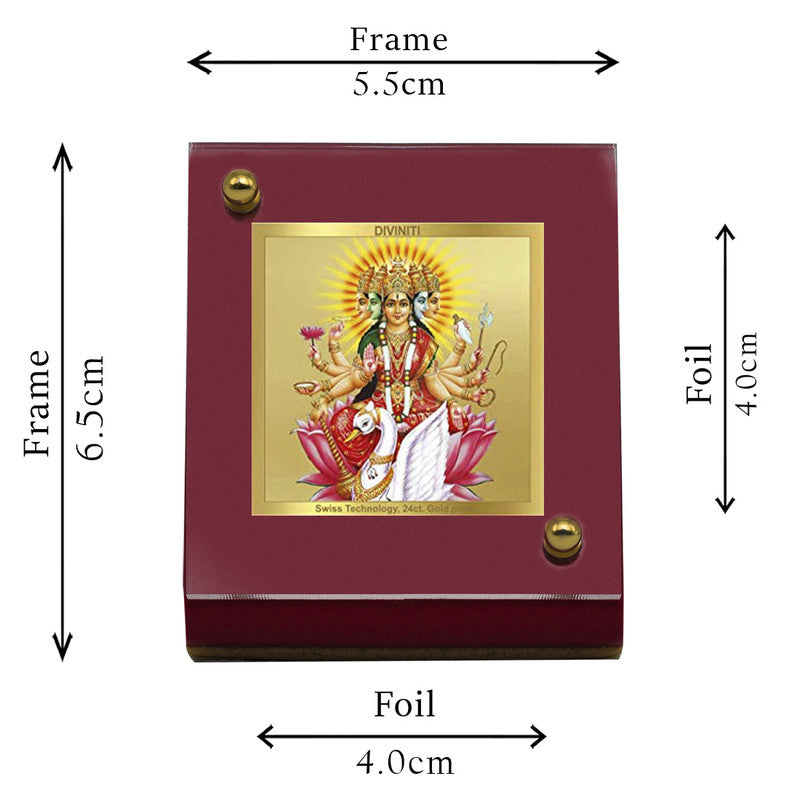 Diviniti 24K Gold Plated Gayatri Mata Frame For Car Dashboard, Home Decor & Puja Room (5.5 x 6.5 CM)