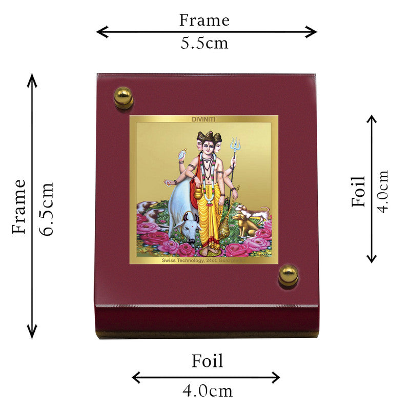 Diviniti 24K Gold Plated Dattatreya Frame For Car Dashboard, Home Decor, Prayer, Gift (5.5 x 6.5 CM)