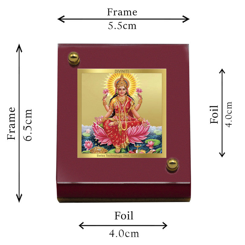 Diviniti 24K Gold Plated Dhan Lakshmi Mata Frame For Car Dashboard, Home Decor, Worship (5.5 x 6.5 CM)