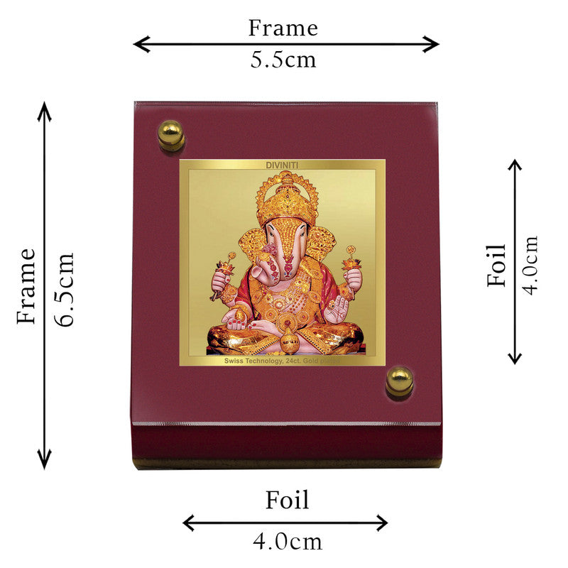 Diviniti 24K Gold Plated Dagdusheth Ganpati Frame For Car Dashboard & Home Decor Showpiece (5.5 x 6.5 CM)