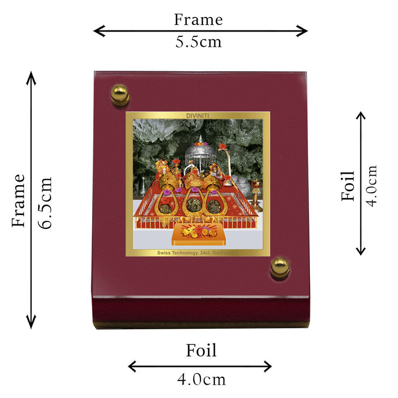 Diviniti 24K Gold Plated Vaishno Devi Frame For Car Dashboard, Home Decor, Table Top, Puja, Gift (5.5 x 6.5 CM)