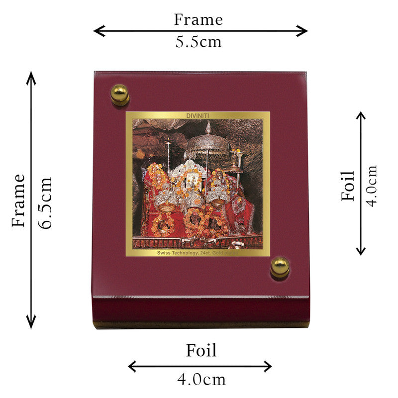 Diviniti 24K Gold Plated Vaishno Devi Frame For Car Dashboard, Home Decor, Prayer, Gift (5.5 x 6.5 CM)