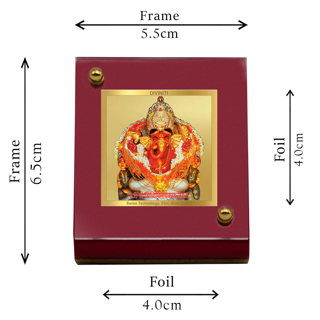 Diviniti 24K Gold Plated Siddhivinayak Frame For Car Dashboard, Home Decor, Table Top, Puja Room (5.5 x 6.5 CM)