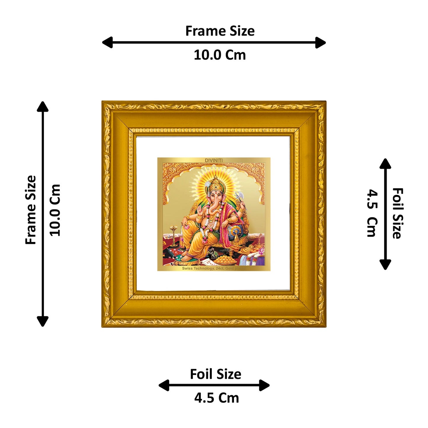 DIVINITI GANESHA SIDE POSE Gold Plated Wall Photo Frame| DG Frame 101 Size 1A Wall Photo Frame and 24K Gold Plated Foil| Religious Photo Frame Idol For Prayer, Gifts Items (10CMX10CM)