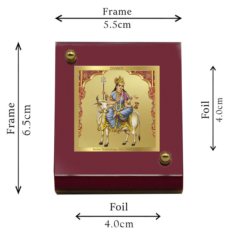 Diviniti 24K Gold Plated Mahagauri Mata Frame For Car Dashboard, Home Decor, Puja, Gift (5.5 x 6.5 CM)