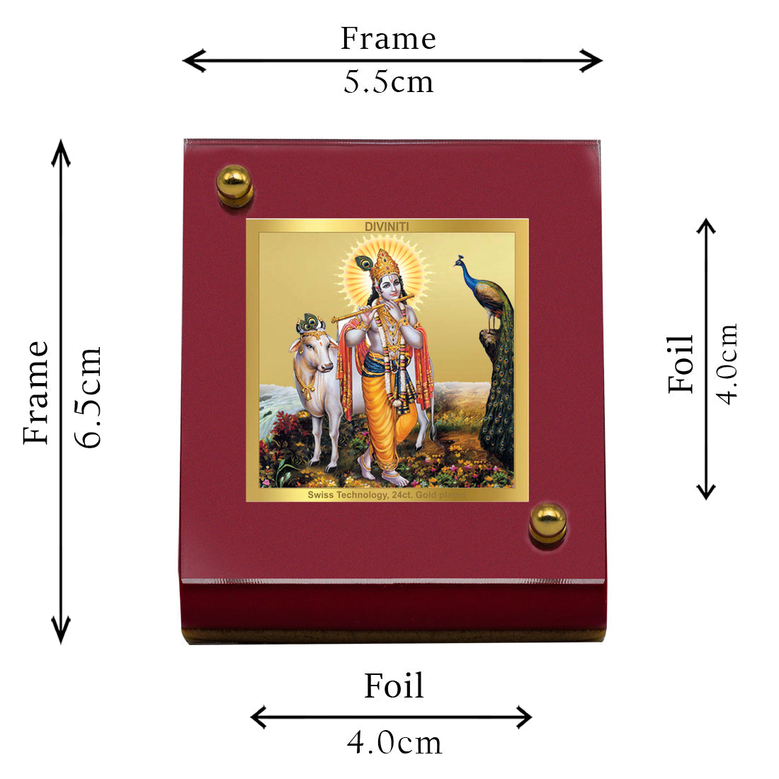 Diviniti 24K Gold Plated Krishna Ji Frame For Car Dashboard, Home Decor, Housewarming Gift (5.5 x 6.5 CM)