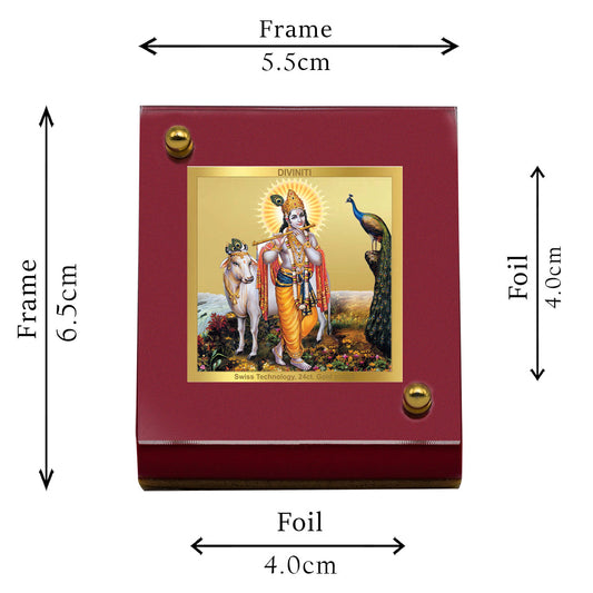 Diviniti 24K Gold Plated Krishna Ji Frame For Car Dashboard, Home Decor, Housewarming Gift (5.5 x 6.5 CM)