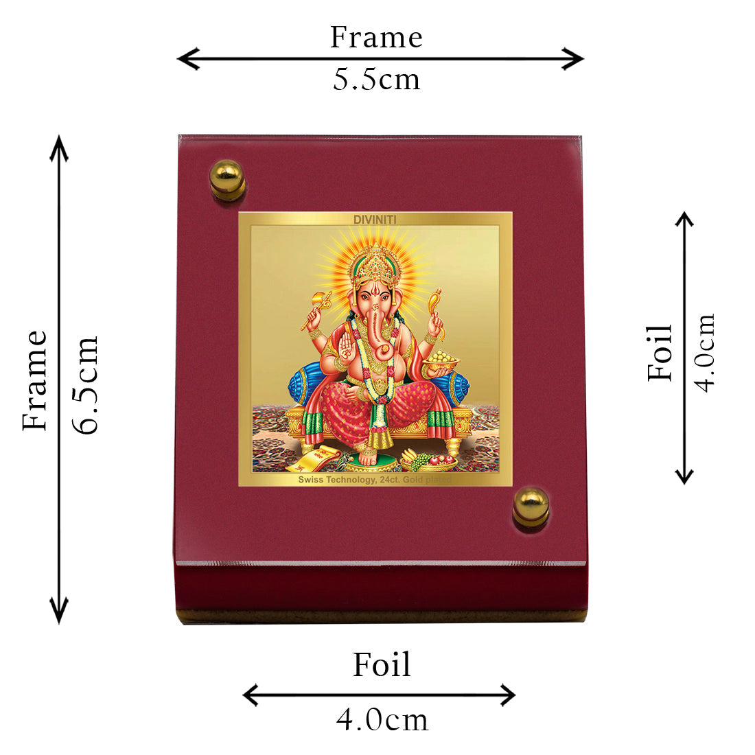 Diviniti 24K Gold Plated Ganesh Ji Frame For Car Dashboard, Home Decor, Office Table, Puja (5.5 x 6.5 CM)