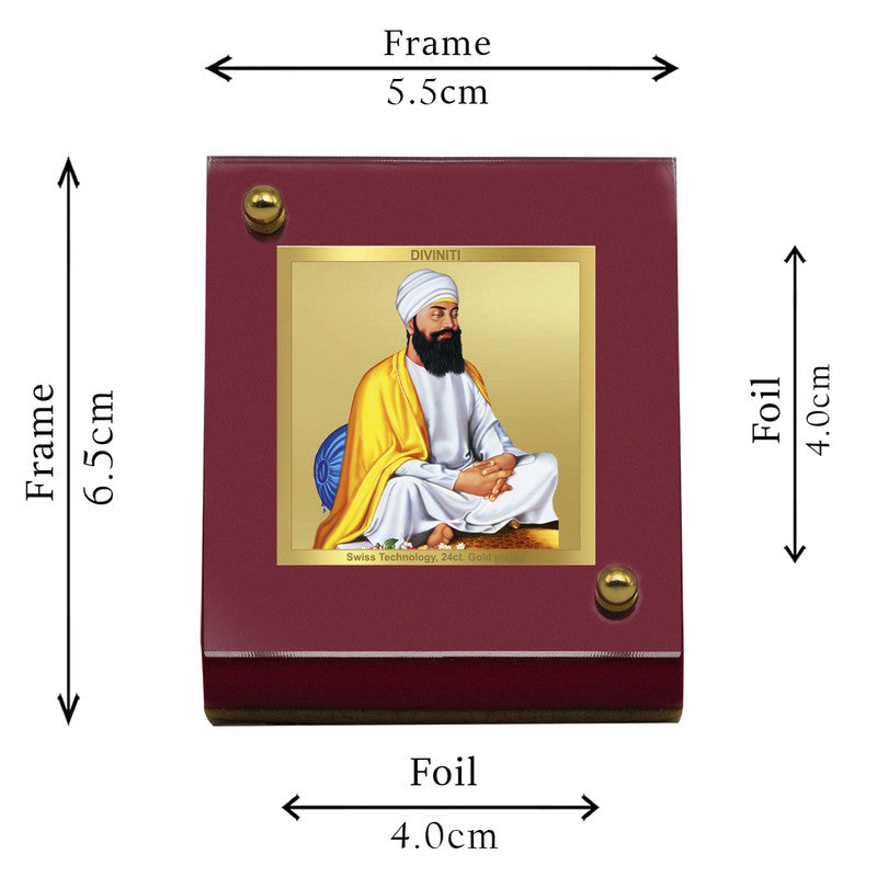 Diviniti 24K Gold Plated Guru Tegh Bahadur Ji Frame For Car Dashboard, Home Decor, Table (5.5 x 6.5 CM)