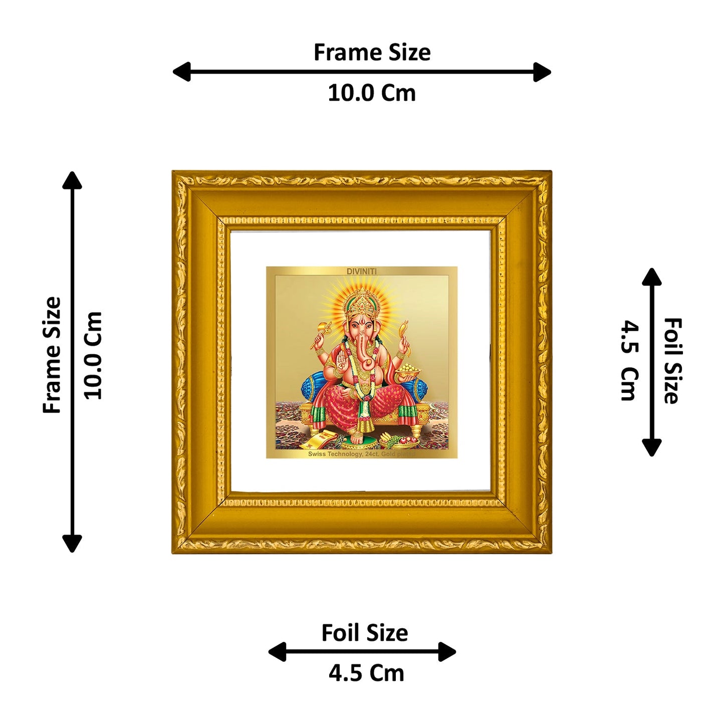 DIVINITI GANESHA Gold Plated Wall Photo Frame| DG Frame 101 Size 1A Wall Photo Frame and 24K Gold Plated Foil| Religious Photo Frame Idol For Prayer, Gifts Items (10CMX10CM)