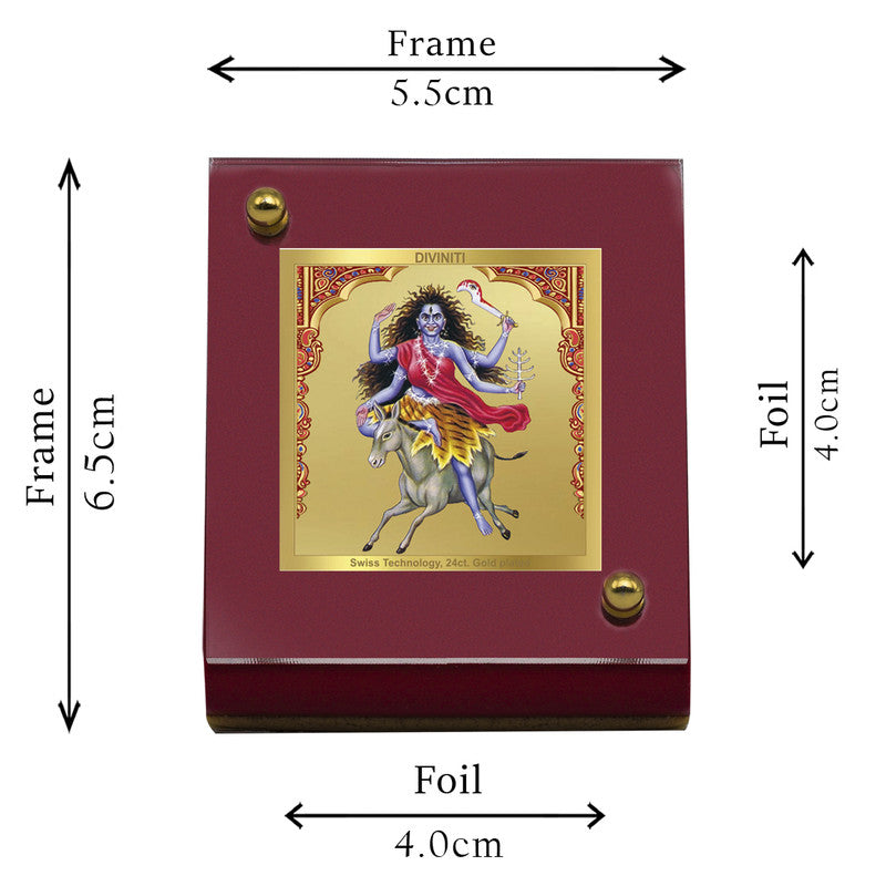 Diviniti 24K Gold Plated Kalaratri Mata Frame For Car Dashboard, Home Decor & Puja Room (5.5 x 6.5 CM)