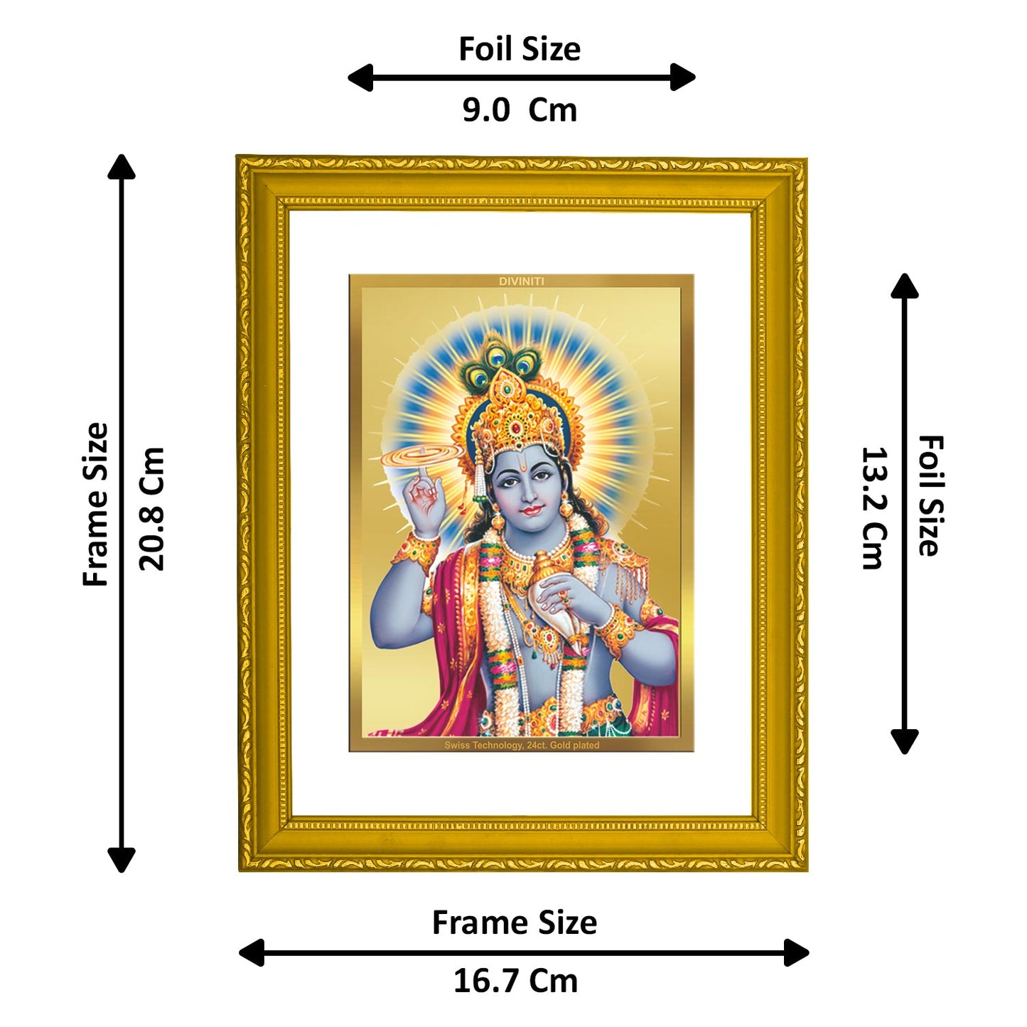 Diviniti 24K Gold Plated Lord Vishnu Photo Frame For Home Decor, Wall Decor, Table Top, Gift (20.8 x 16.7 CM)