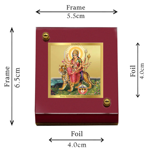 Diviniti 24K Gold Plated Durga Mata Frame For Car Dashboard, Home Decor, Puja, Festival Gift (5.5 x 6.5 CM)