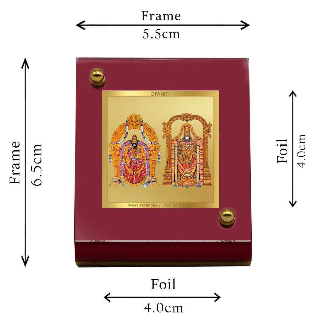 Diviniti 24K Gold Plated Padmavathi Balaji Frame For Car Dashboard, Home Decor, Table Top (5.5 x 6.5 CM)