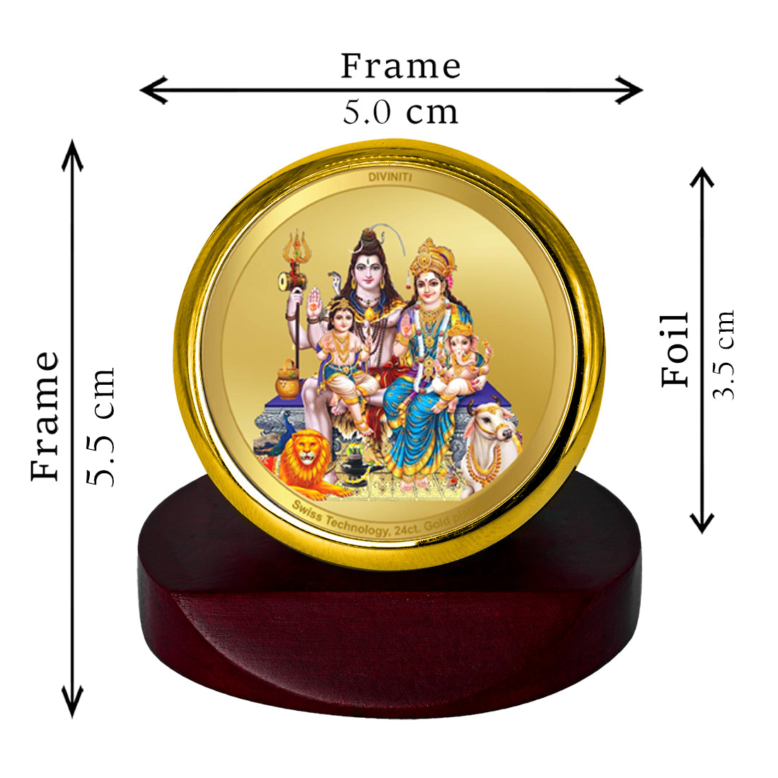 Diviniti 24K Gold Plated Shiv Parivar Frame For Car Dashboard, Home Decor, Festival Gift & Puja Room (5.5 x 5.0 CM)