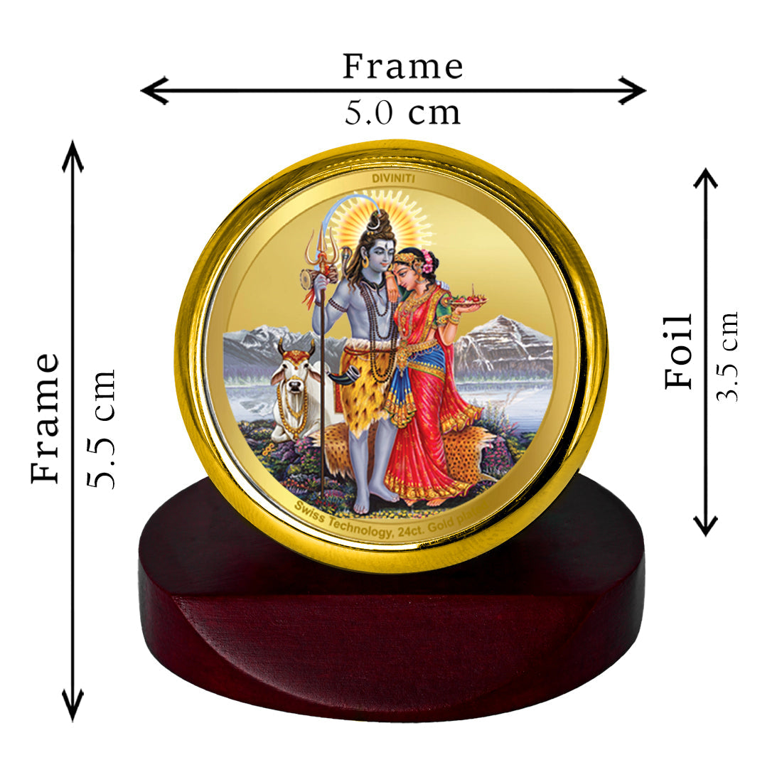 Diviniti 24K Gold Plated Shiv Parivar Frame For Car Dashboard, Home Decor, Table Top, Gift (5.5 x 5.0 CM)