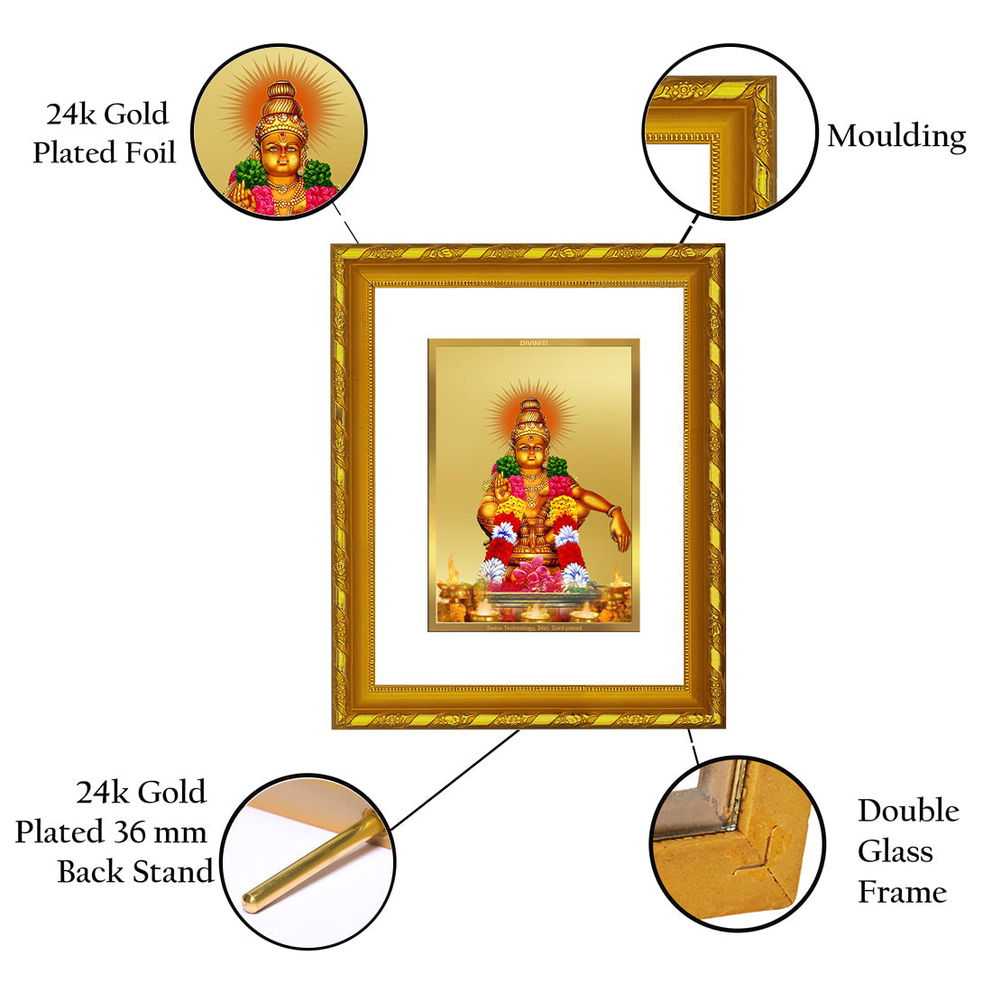 Divine 24K Gold Ayyappan Photo Frame