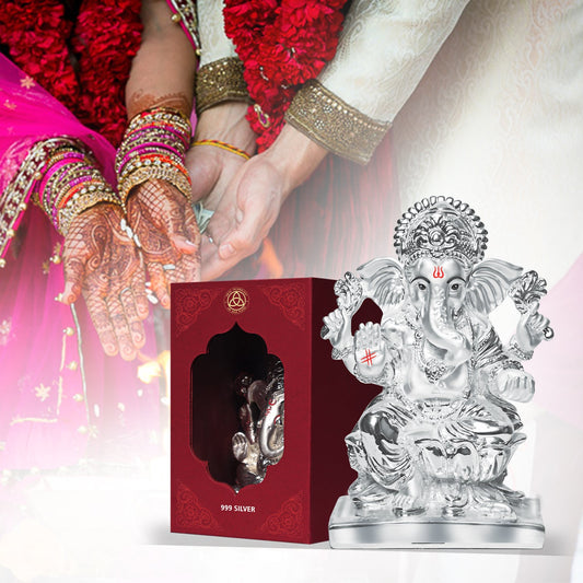 Divine 999 Silver Plated Ganesha Idol for Gifts