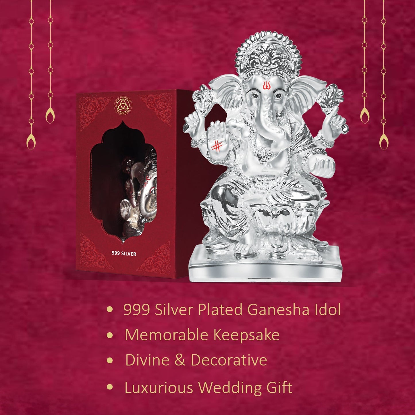 Divine 999 Silver Plated Ganesha Idol for Gifts