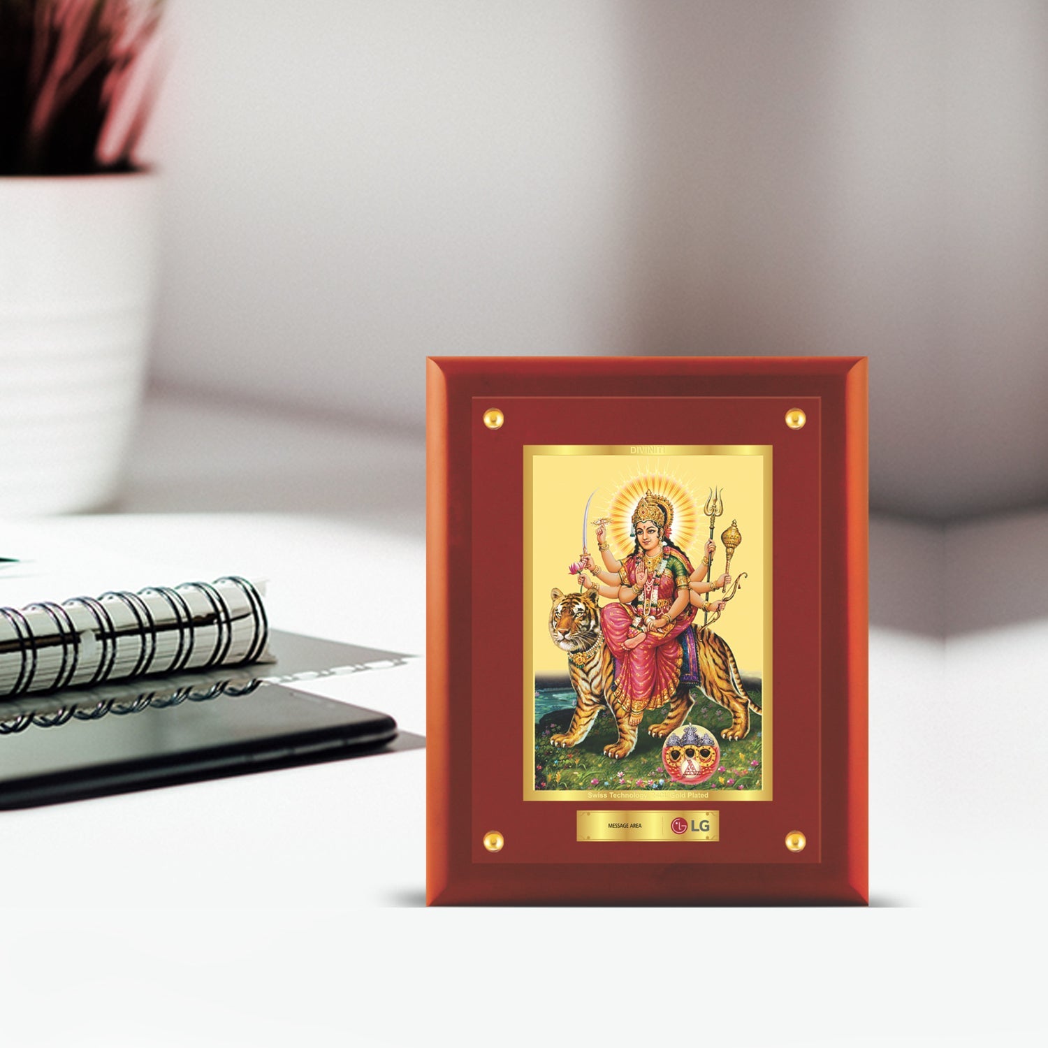 24K Gold Plated Durga Mata Photo Frame