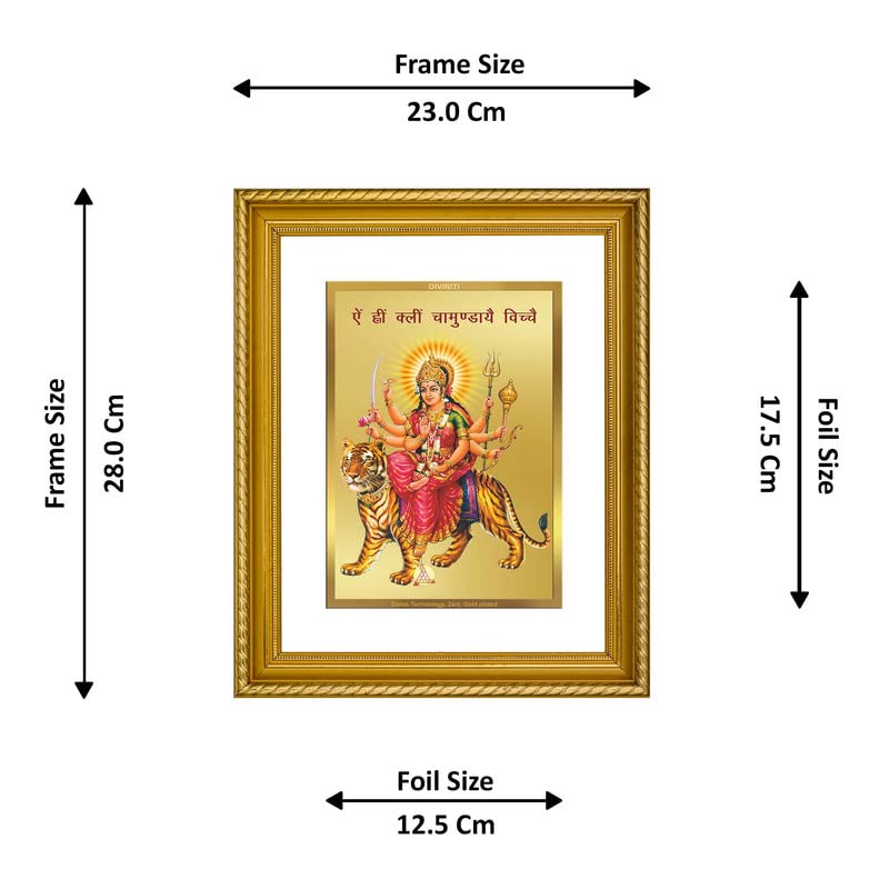 DIVINITI Durga Mantra DG 2.5 Gold Plated Photo Frame, 24K Double sided Gold Plated Pendant 18 MM and Classic Sandalwood Incense Sticks For Navratri Festival Prayer & Auspicious Occasion (Combo)