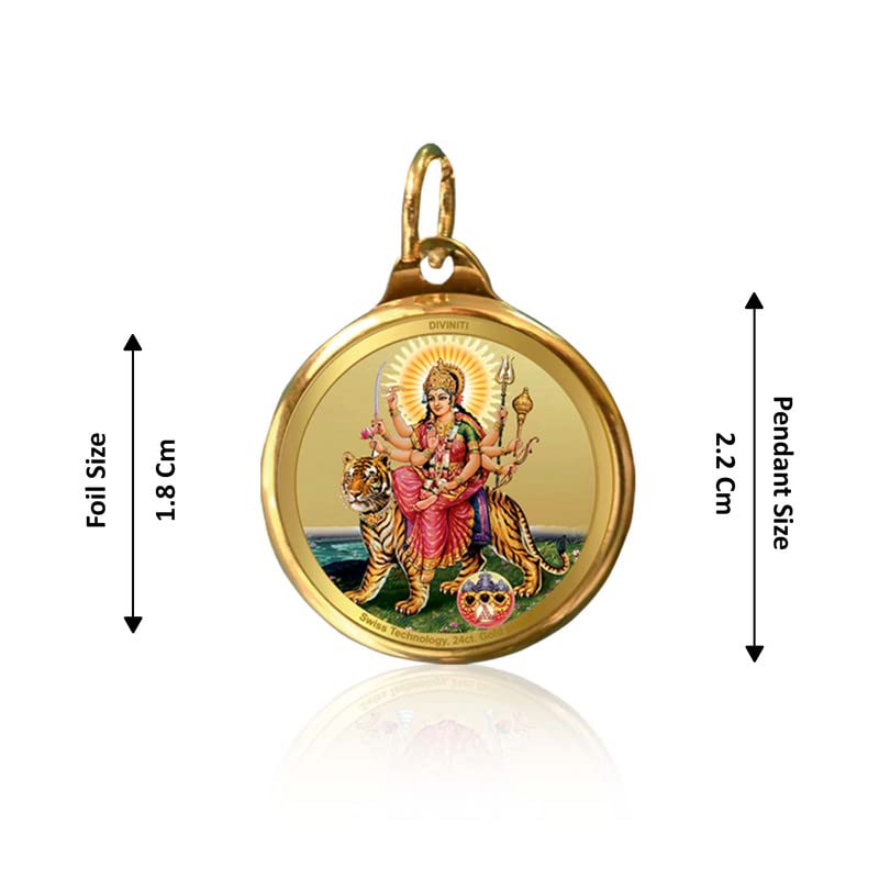 DIVINITI Durga Mantra DG 2.5 Gold Plated Photo Frame, 24K Double sided Gold Plated Pendant 18 MM and Classic Sandalwood Incense Sticks For Navratri Festival Prayer & Auspicious Occasion (Combo)