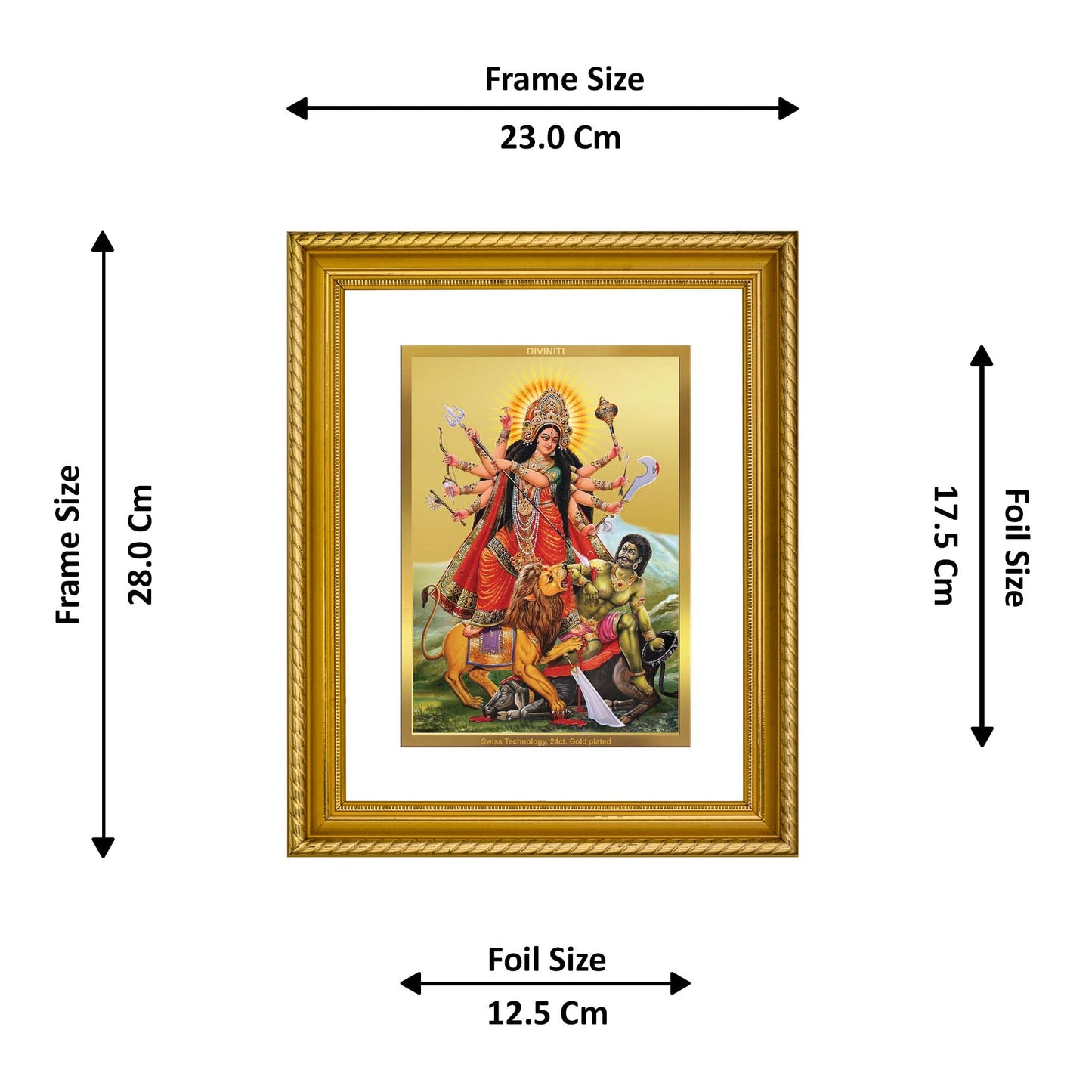 DIVINITI Durga DG 2.5 Gold Plated Photo Frame, 24K Double sided Gold Plated Pendant 18 MM and OMG Sandalwood Incense Sticks For Navratri Festival Prayer & Auspicious Occasion (Combo Pack)