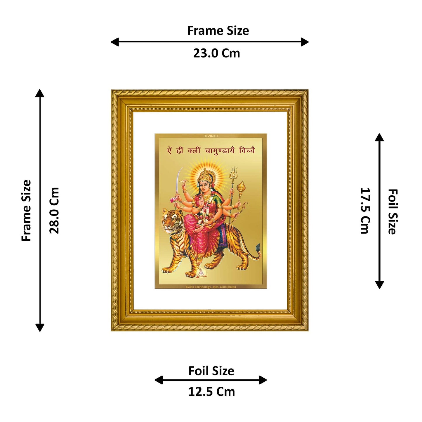 DIVINITI Durga Mantra DG 2.5 Gold Plated Photo Frame, 24K Double sided Gold Plated Pendant 18 MM and OMG Sandalwood Incense Sticks For Navratri Festival Prayer & Auspicious Occasion (Combo Pack)