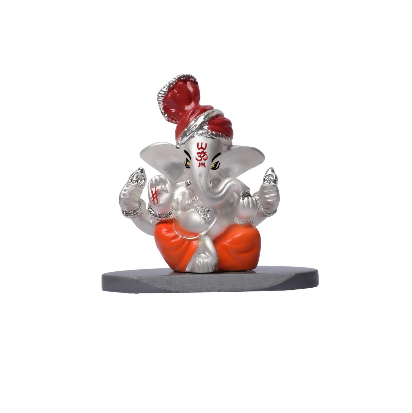 DIVINITI 999 Silver Plated Pagdi Ganesha Idol For Car Dashboard, Home Decor, Table, Gift (7 X 7 CM)