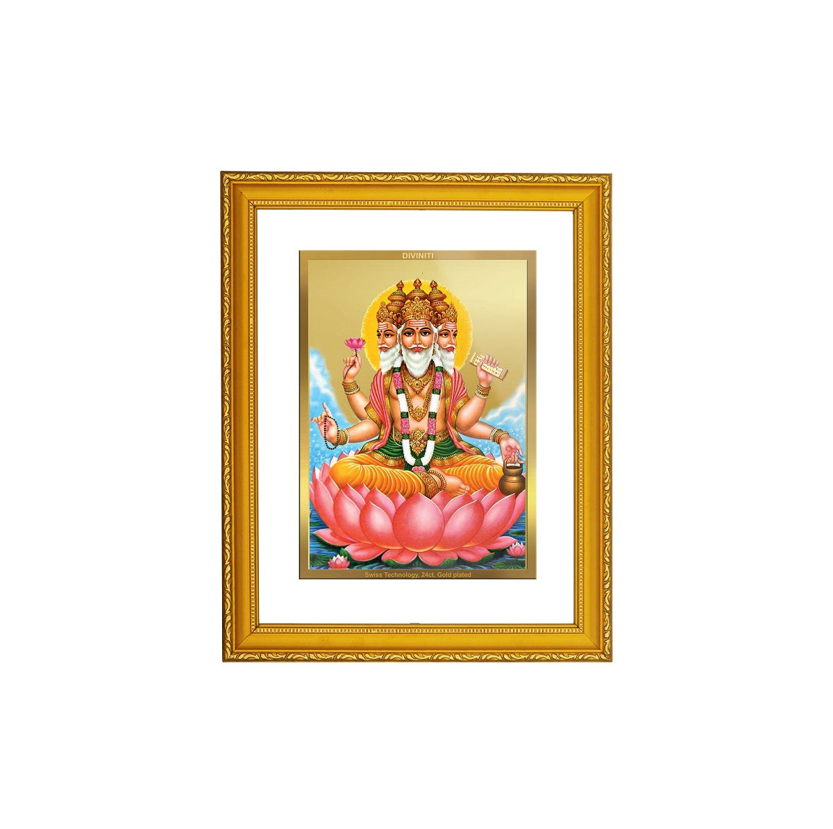 DIVINITI Brahma Gold Plated Wall Photo Frame| DG Frame 101 Size 2 Wall Photo Frame and 24K Gold Plated Foil| Religious Photo Frame Idol For Prayer, Gifts Items (20.8CMX16.7CM)