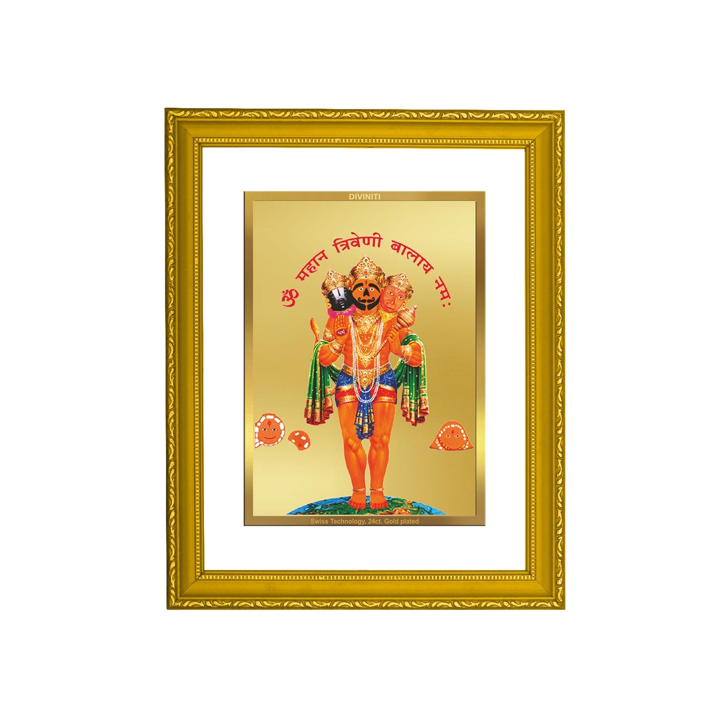 Diviniti 24K Gold Plated Triveni Balaji Photo Frame For Home Decor, Wall Decor, Table Top (20.8 x 16.7 CM)