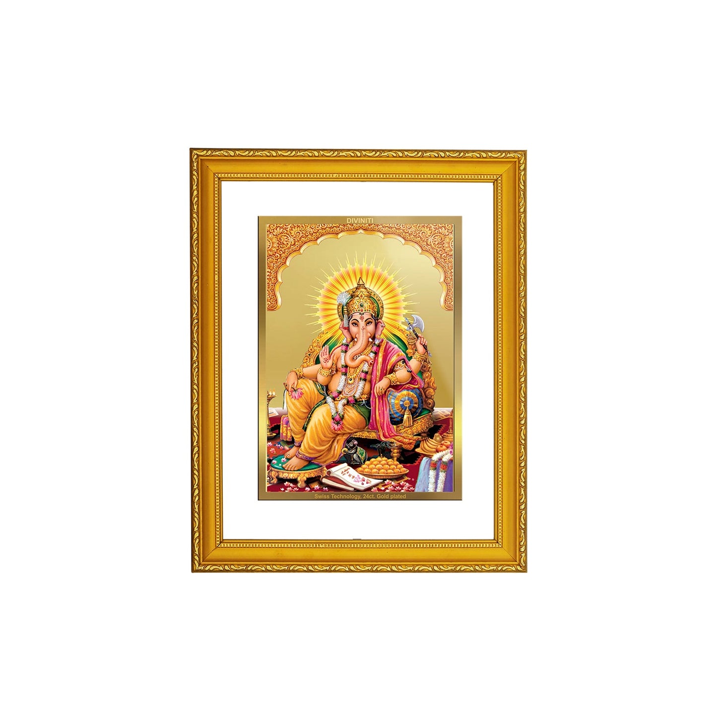 DIVINITI Ganesha SidePose 24K Gold Plated Wall Photo Frame| DG Frame 101 Size 2 Wall Photo Frame, Religious Photo Frame, Gifts Items (20.8CMX16.7CM)