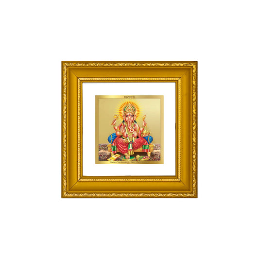 DIVINITI GANESHA Gold Plated Wall Photo Frame| DG Frame 101 Size 1A Wall Photo Frame and 24K Gold Plated Foil| Religious Photo Frame Idol For Prayer, Gifts Items (10CMX10CM)