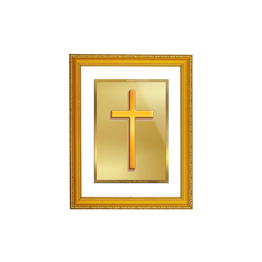 DIVINITI Holy Cross Gold Plated Wall Photo Frame | DG Frame 101 Size 2 Wall Photo Frame and 24K Gold Plated Foil| Religious Photo Frame Idol For Prayer, Gifts Items (20.8CMX16.7CM)