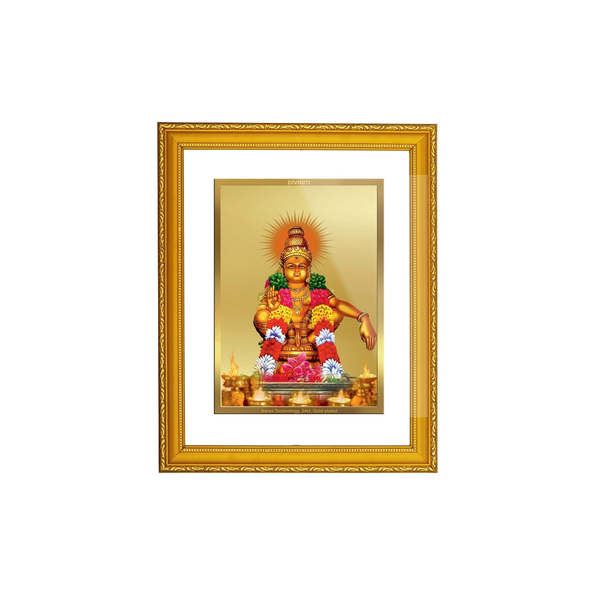 DIVINITI Ayyappan Gold Plated Wall Photo Frame | DG Frame 101 Size 2 Wall Photo Frame and 24K Gold Plated Foil| Religious Photo Frame Idol For Prayer(20.8CMX16.7CM)