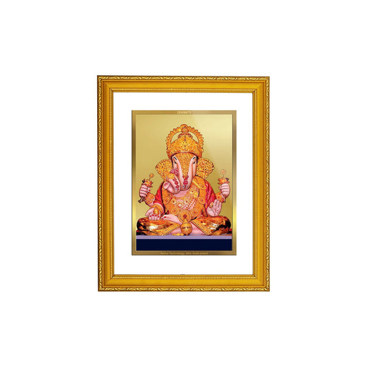 DIVINITI Dagru Ganesha 24K Gold Plated Wall Photo Frame| DG Frame 101 Size 2 Wall Photo Frame, Gifts Items (20.8CMX16.7CM)