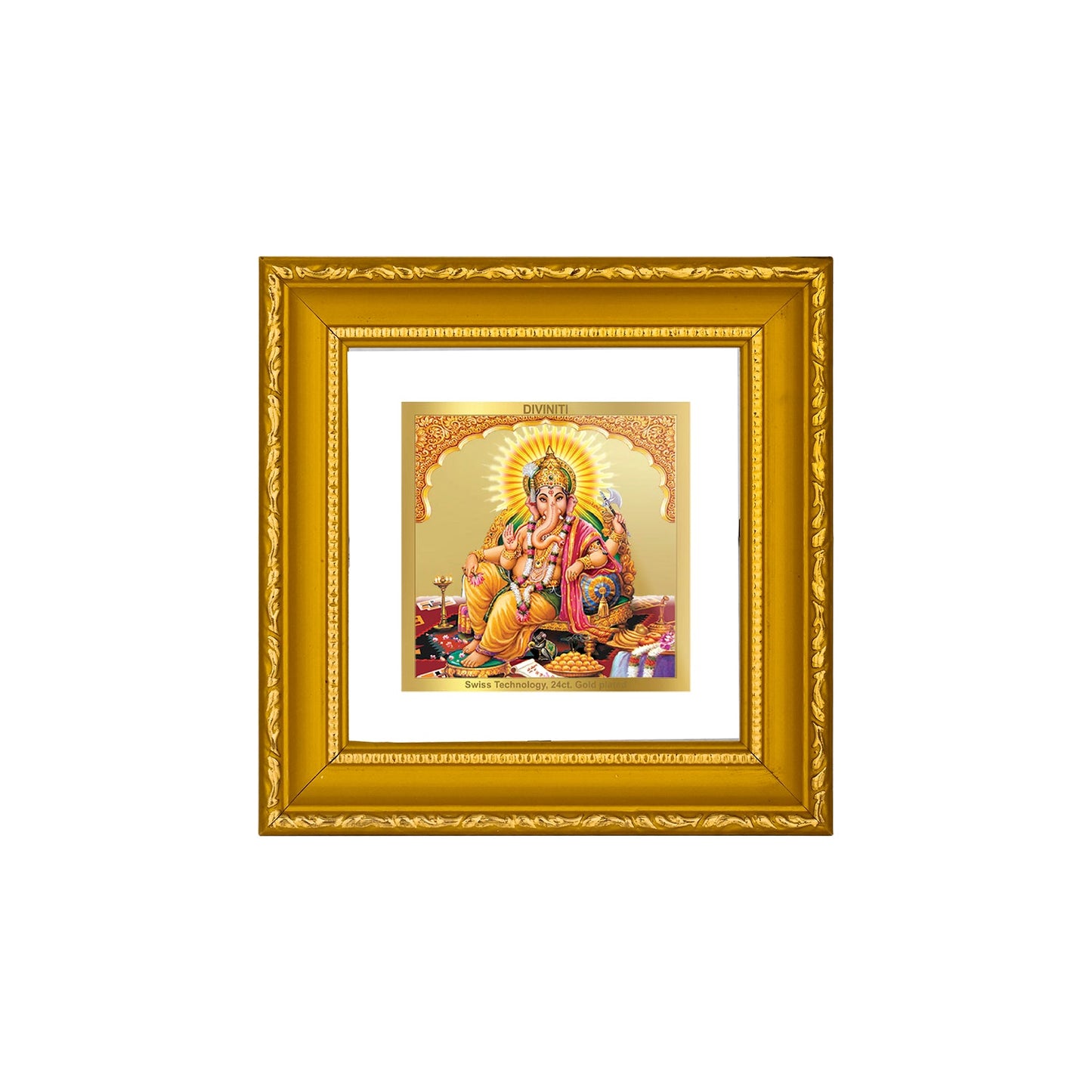 DIVINITI GANESHA SIDE POSE Gold Plated Wall Photo Frame| DG Frame 101 Size 1A Wall Photo Frame and 24K Gold Plated Foil| Religious Photo Frame Idol For Prayer, Gifts Items (10CMX10CM)