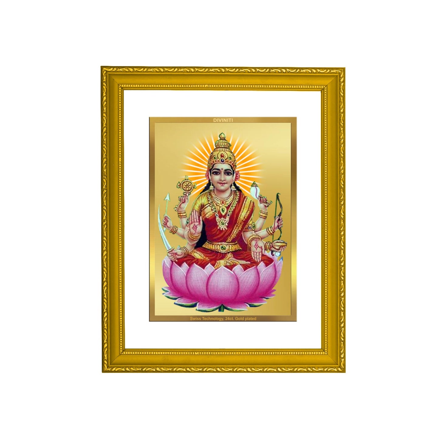 Diviniti 24K Gold Plated Veer Laxmi Photo Frame For Home Decor, Wall Hanging, Table, Worship (20.8 x 16.7 CM)