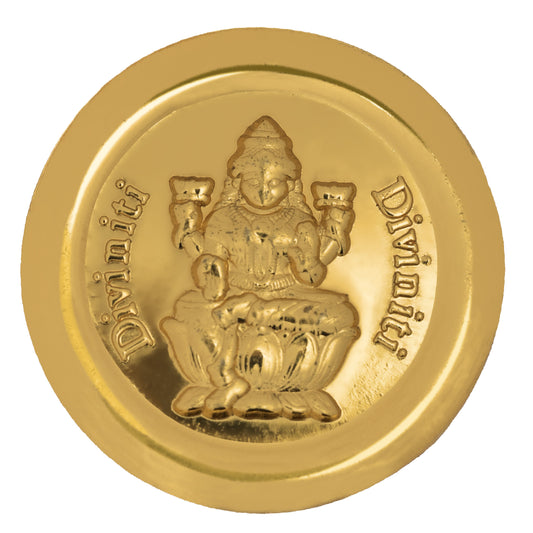 Diviniti Luxurious Gold Coin| Laxmi & Ganesha 24K Gold Coin| 18mm