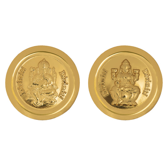 Diviniti Luxurious Gold Coin| Laxmi & Ganesha 24K Gold Coin| 18mm