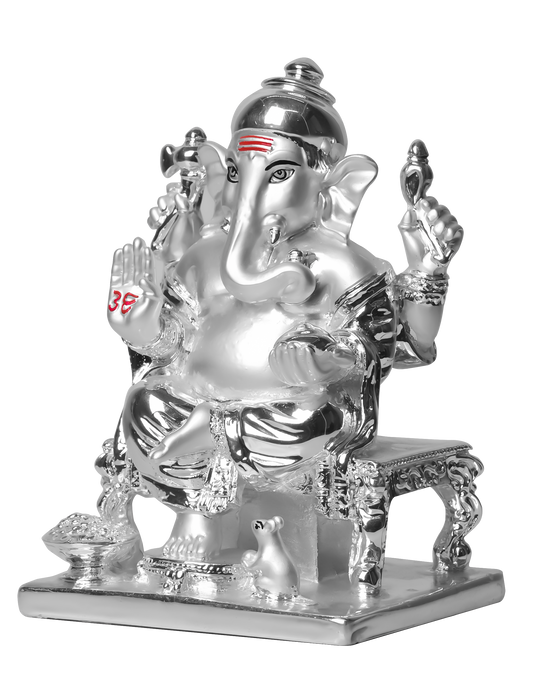 Diviniti Siddhivinayaka Ganesha Idol for Home Decor| 999 Silver Plated Sculpture of Ganesha Figurine| Idol for Home, Office, Temple and Table Decoration| Religious Idol For Pooja, Gift