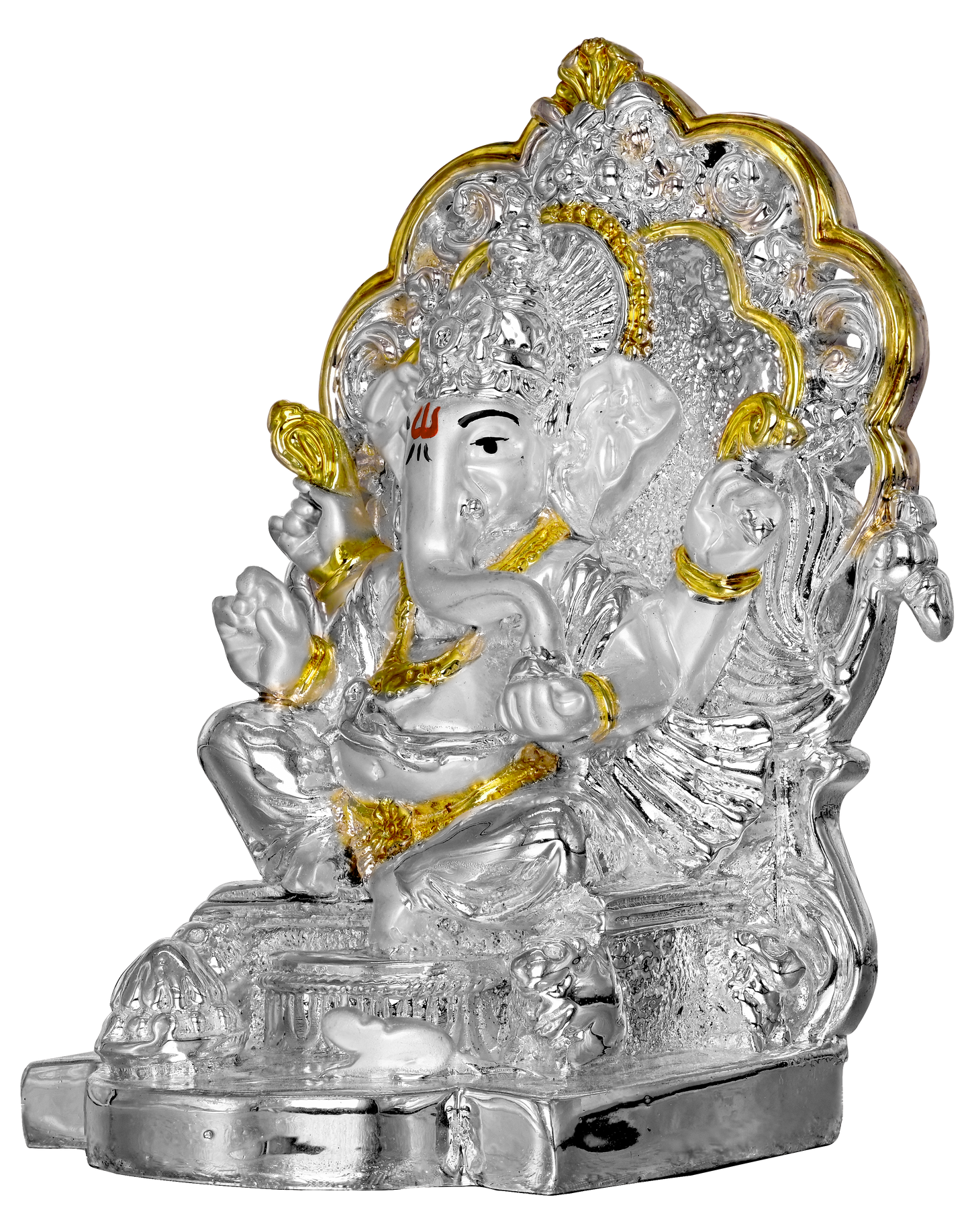 Diviniti Ganesha on Sinhasan Idol for Home Decor| 999 Silver Plated Sculpture of Ganesha| Idol for Home, Office, Temple & Table Decoration| Religious Idol For Prayer, Gift