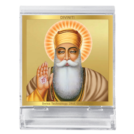 Diviniti 24K Gold Plated Guru Nanak Frame For Car Dashboard, Home Decor, Table, Prayer (5.8 x 4.8 CM)