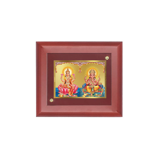 DIVINITI Lakshmi & Ganesha Gold Plated Wall Photo Frame, Table Décor| MDF 1 Wooden Wall Photo Frame and 24K Gold Plated Foil| Religious Photo Frame Idol For Pooja, Gifts Items (16.5CMX14.0CM)