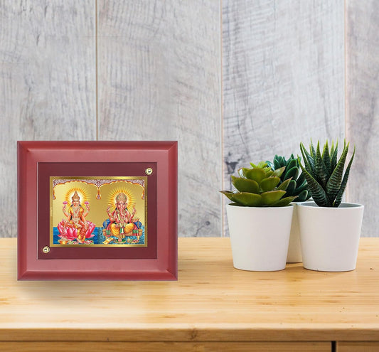 DIVINITI Lakshmi & Ganesha Gold Plated Wall Photo Frame, Table Décor| MDF 1 Wooden Wall Photo Frame and 24K Gold Plated Foil| Religious Photo Frame Idol For Pooja, Gifts Items (16.5CMX14.0CM)